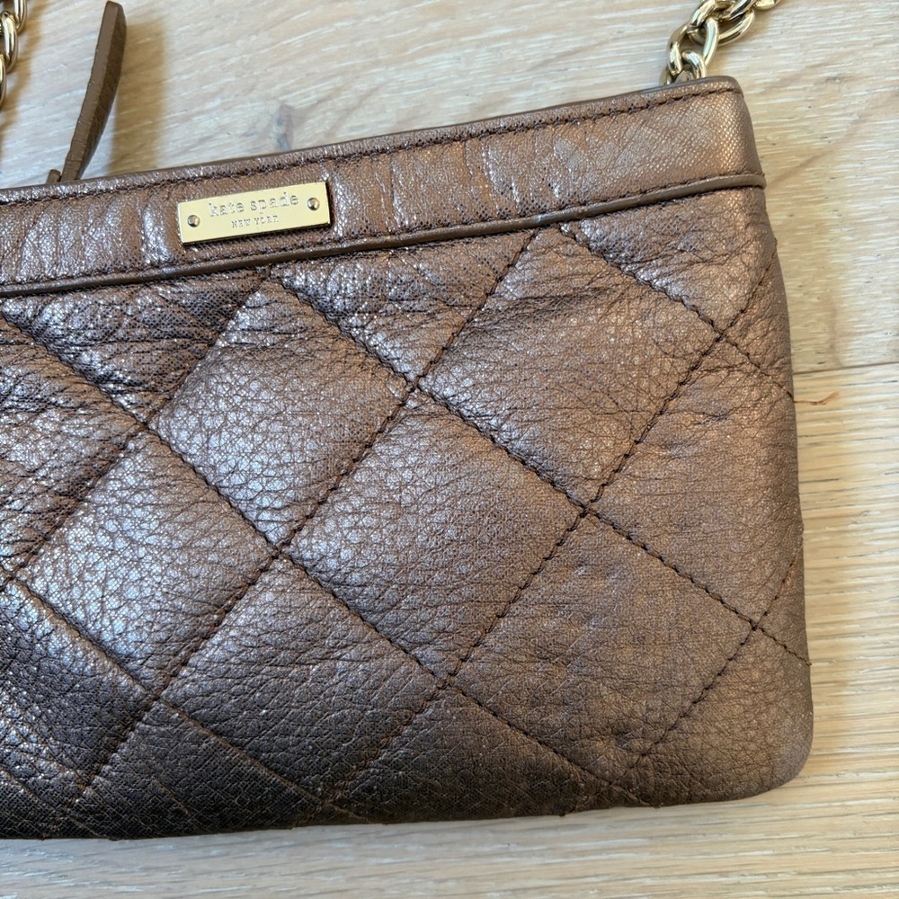 Kate Spade New York Metallic Bronze Quilted Leather Crossbody Chain Bag Purse*Y6 - Picture 4 of 5